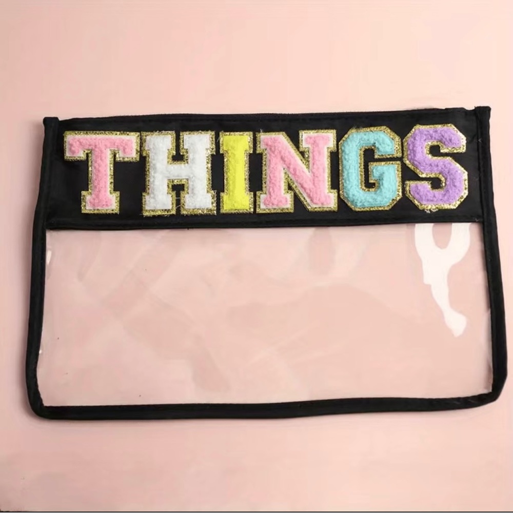 NWT Varsity Letter Clear "THINGS" Pouch